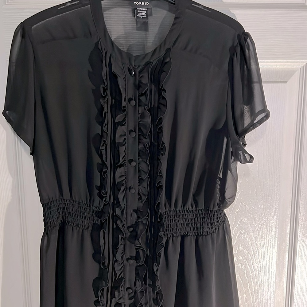 Torrid Black Ruffled Mandarin Collar Blouse size1